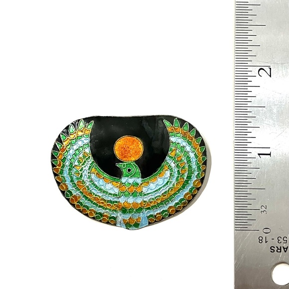 Egyptian Revival Eagle Cloisonné Enamel Silver Brooch Pendanz - Picture 4 of 4